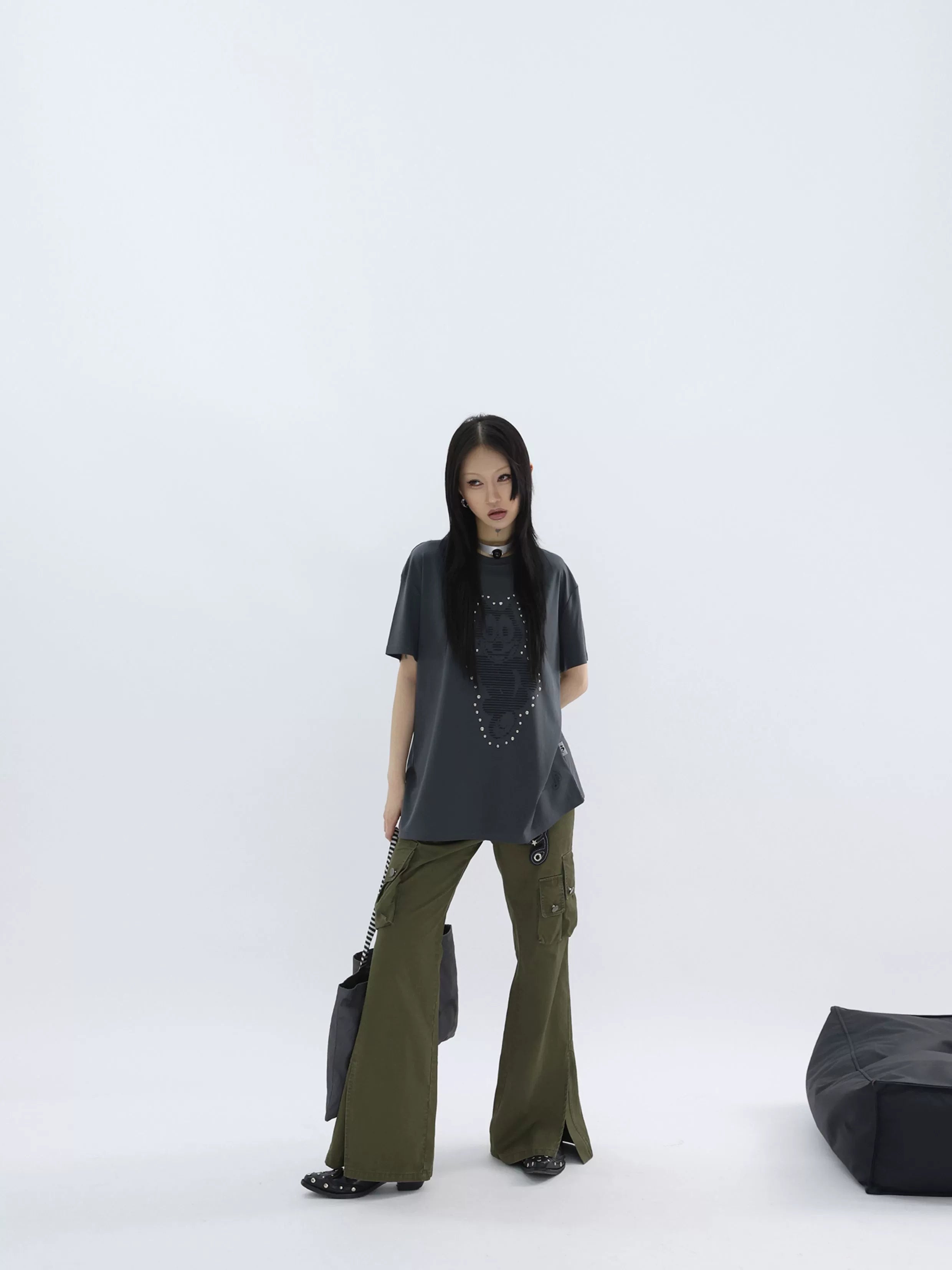 FUZZYKON Retro Portrait Printing Tooling Flared Pants