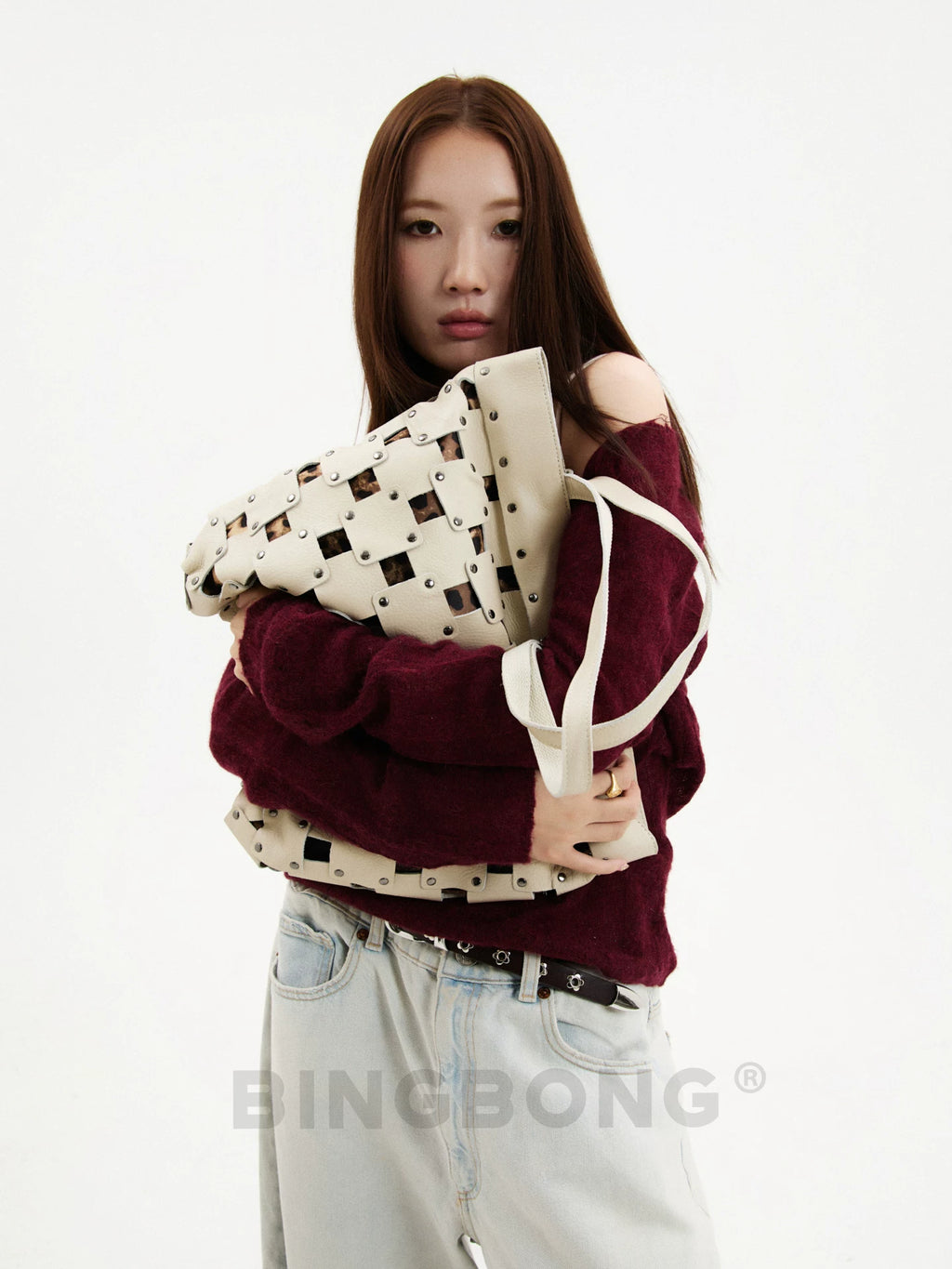 BINGBONG Retro Patch Large Capacity Simple Shoulder Bag