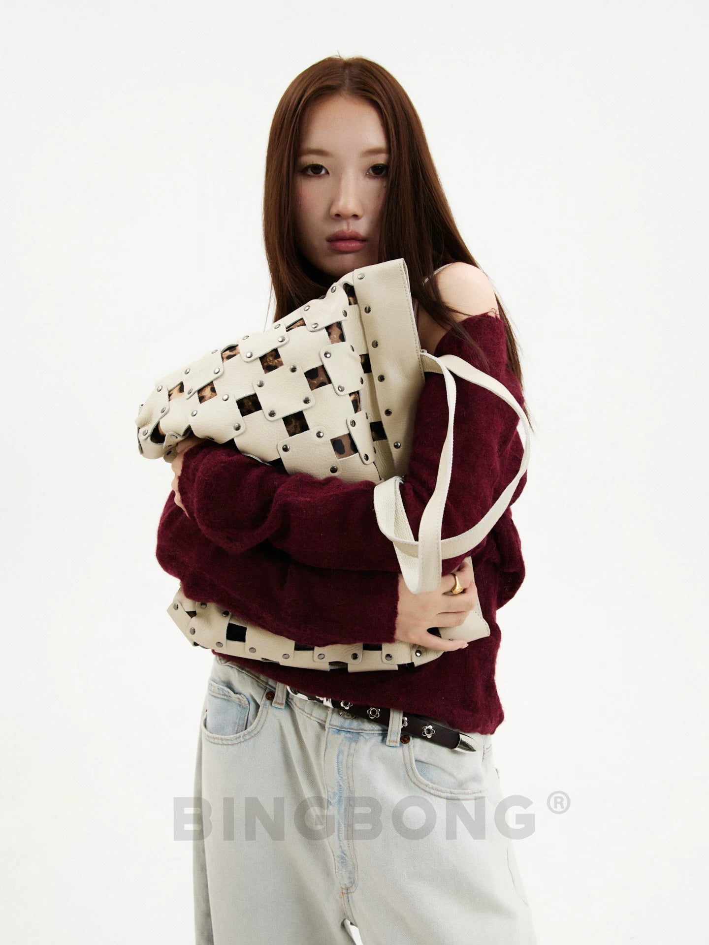 BINGBONG Retro Patch Large Capacity Simple Shoulder Bag
