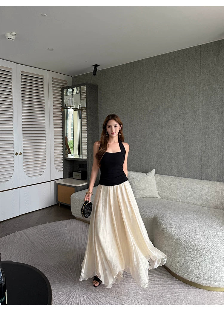 NEVA HU Temperament Elegant Yarn Skirt