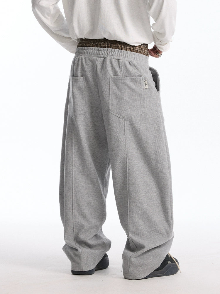 CoosRetro Double Waist Fake Two-Piece Plaid Scimitar Sweatpants