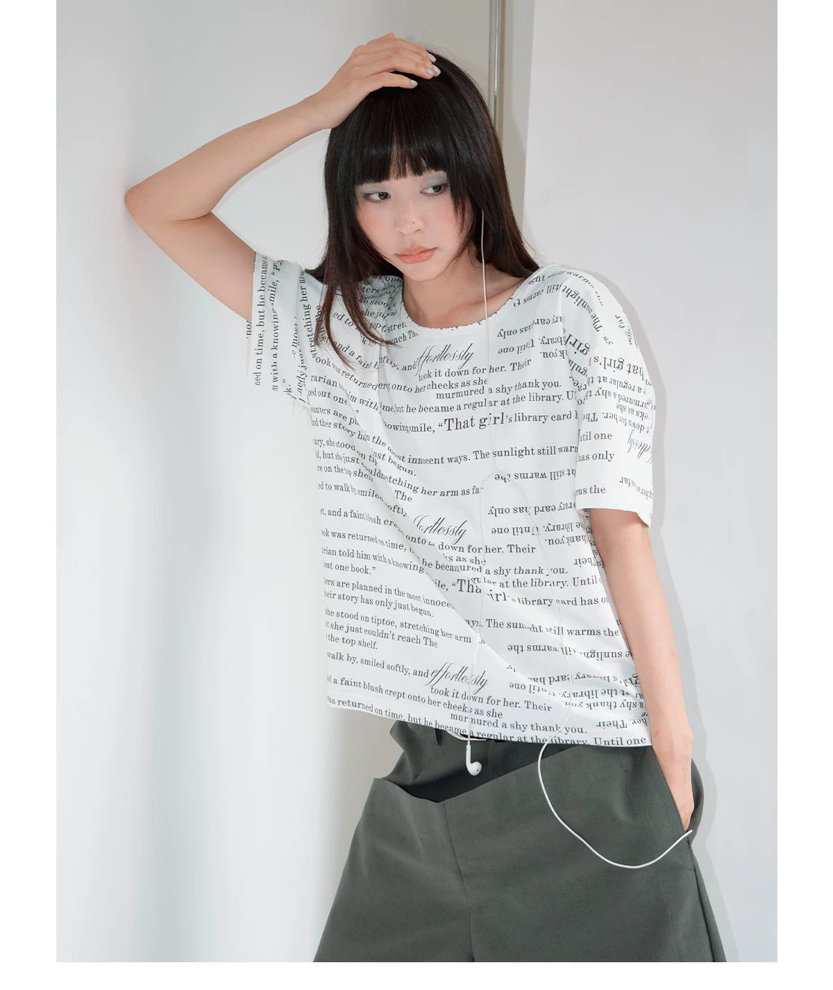 FUNKYFUN Full Print Poster Text Loose Casual Tee