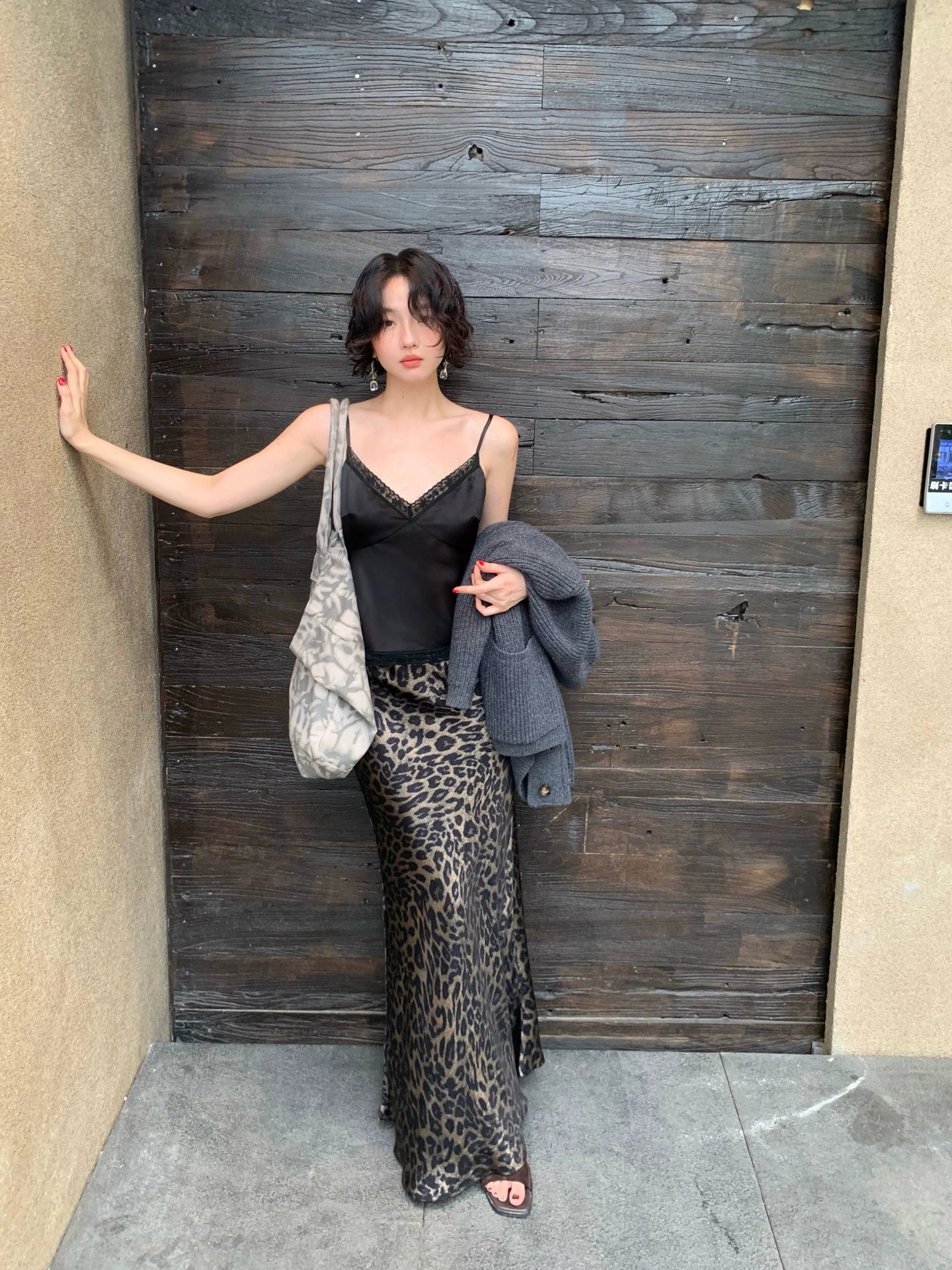 KELIFAN Retro Leopard Print High Waist Long Fishtail Skirt