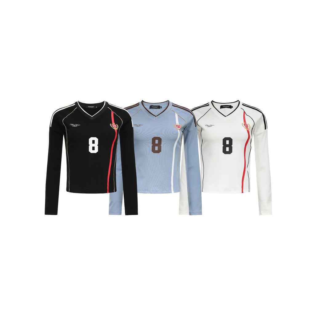 CHANYOOU Vintage Striped V-Neck Sports Long Sleeve
