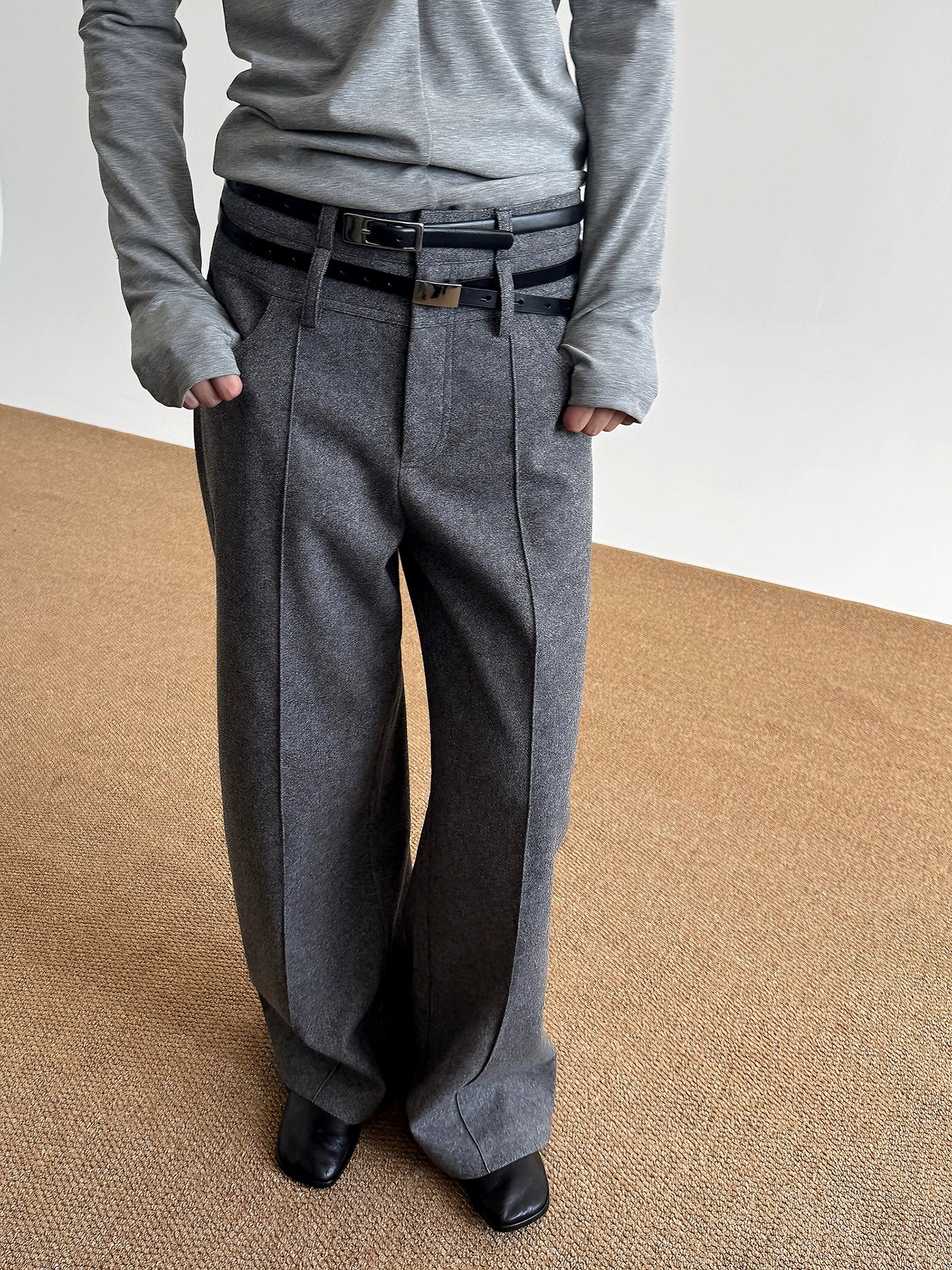 COLN Double-waist Woolen Trousers
