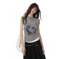 JIKOO Printed Asymmetrical Fake Two-piece Vest