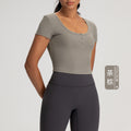 Athena Lulu Short Ribbed Slim Slim Henry Collar Tee
