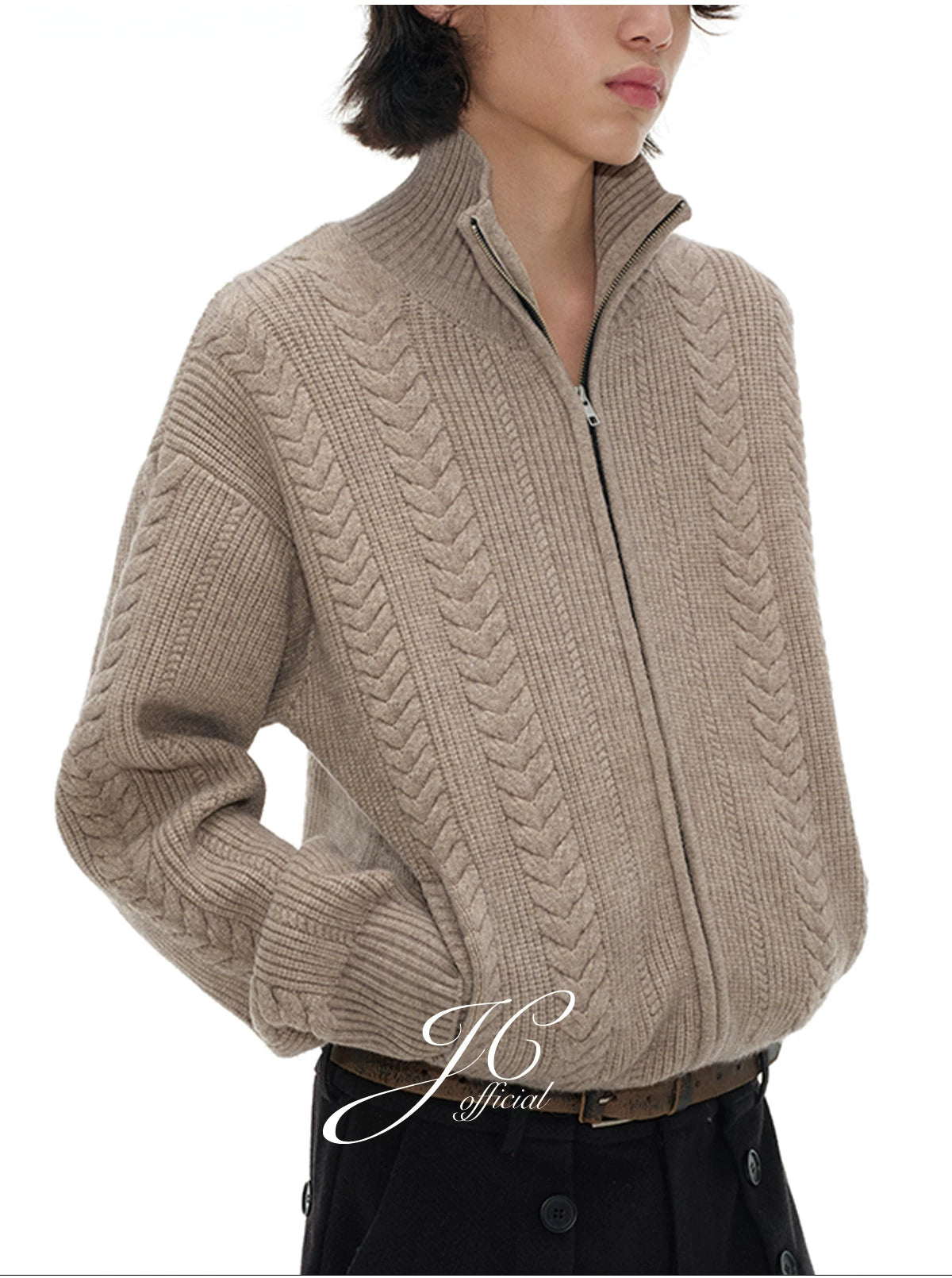 JCAESAR Wheat Ear Twisted Zipper Sweater