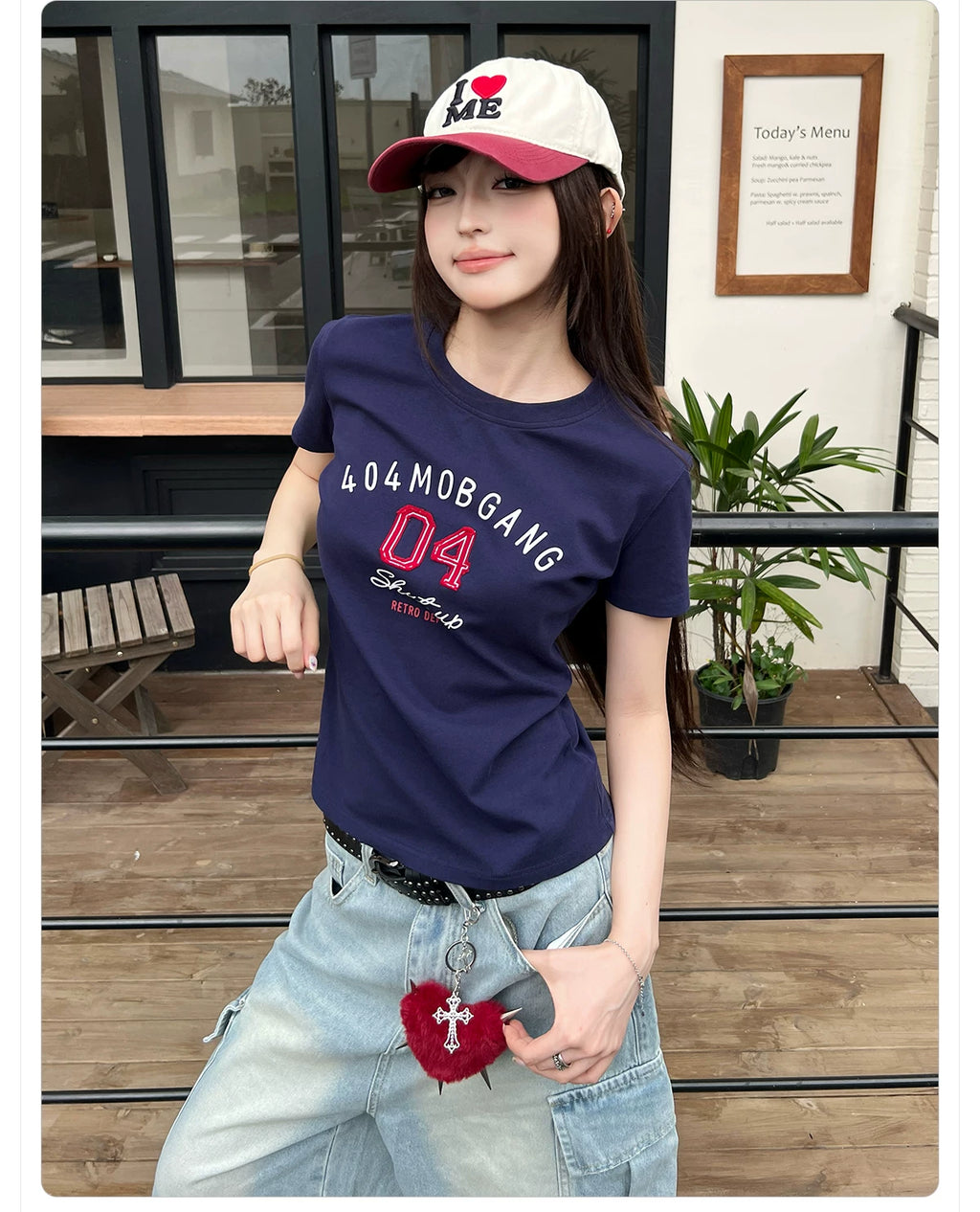 404MOB Retro Sticker Embroidered Versatile and Slim Tee
