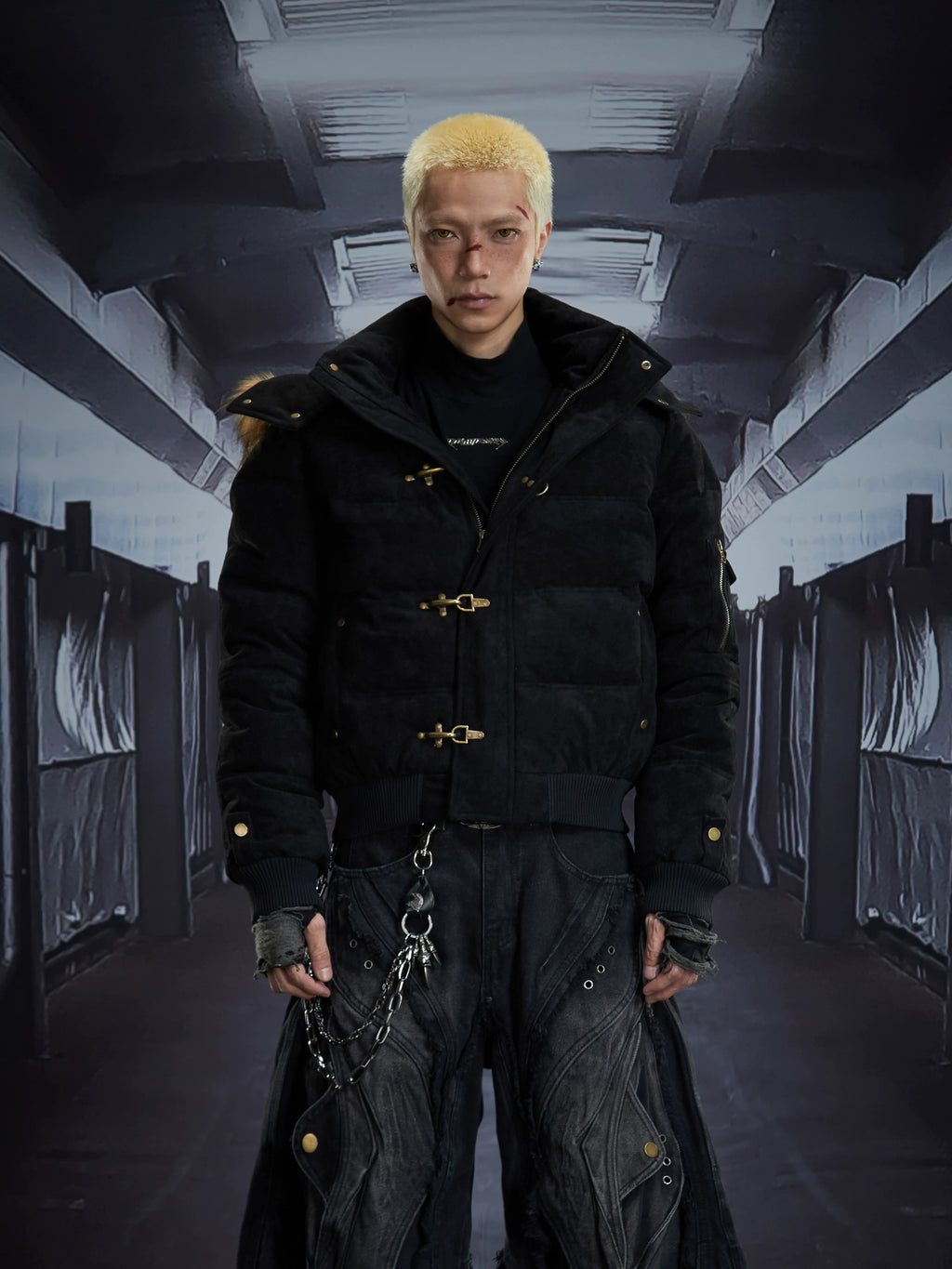 NOMANIAI Vintage Suede Hooded Removable Stand-Up Jacket