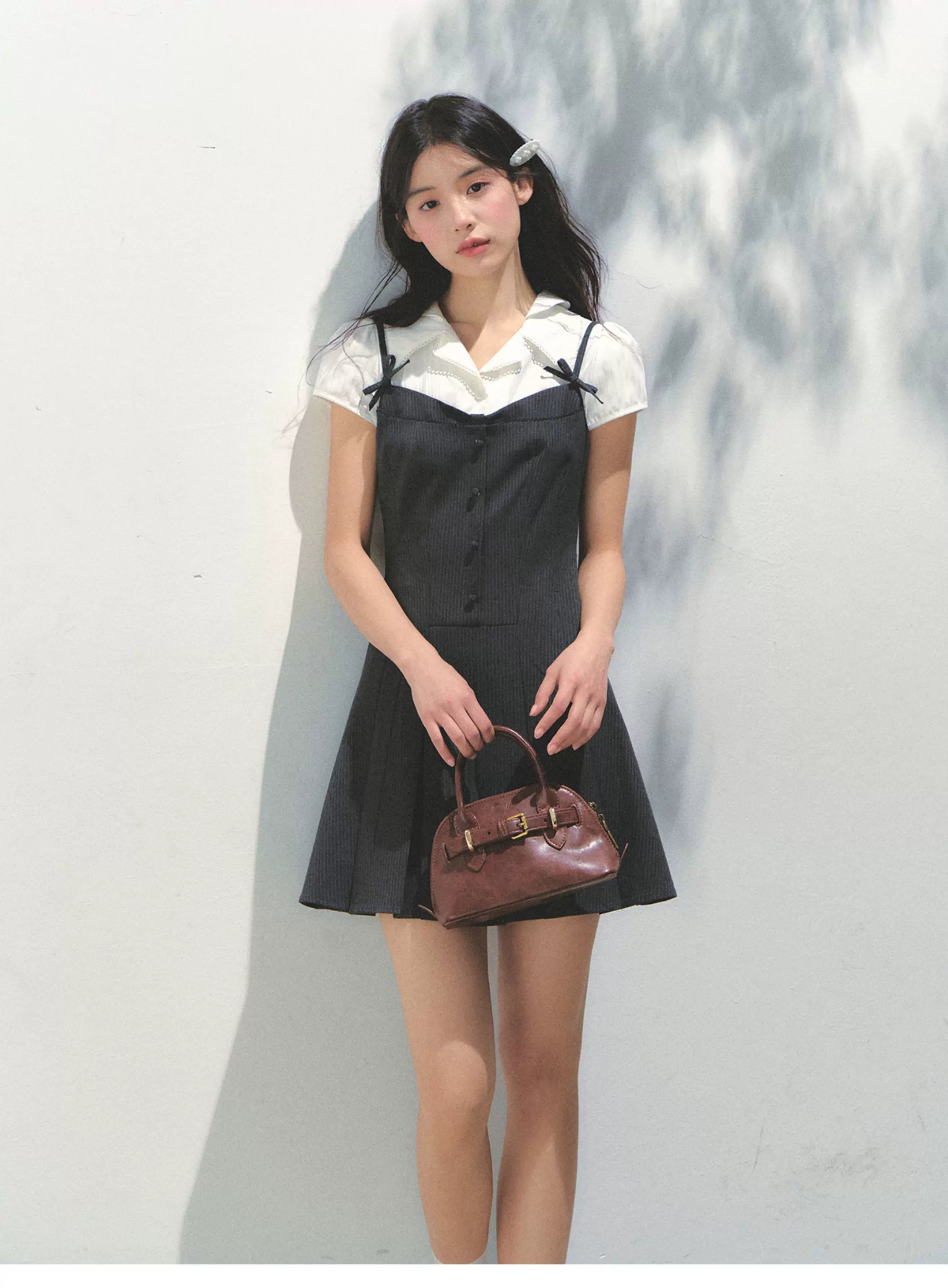SunsetPark College Fake Two-piece Pleated Dress
