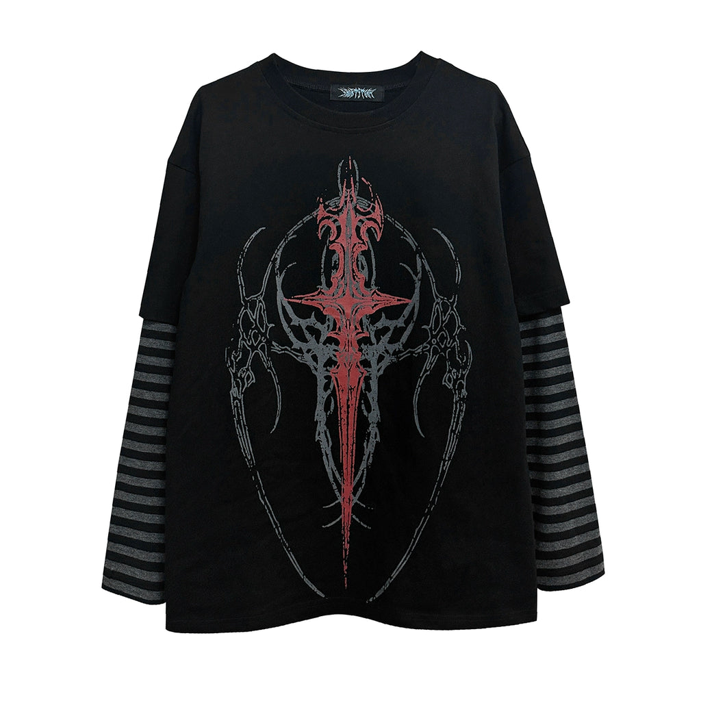 Wetbody Rock Diablo Print Fake Two Piece Long Sleeve