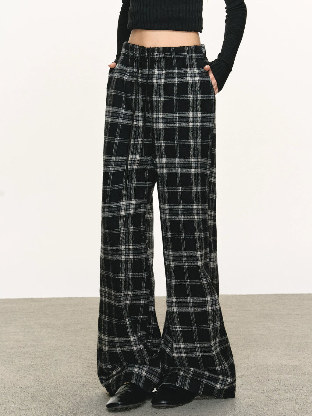 Anna Aneae Lazy Loose Wide Leg Straight Checkered Pants