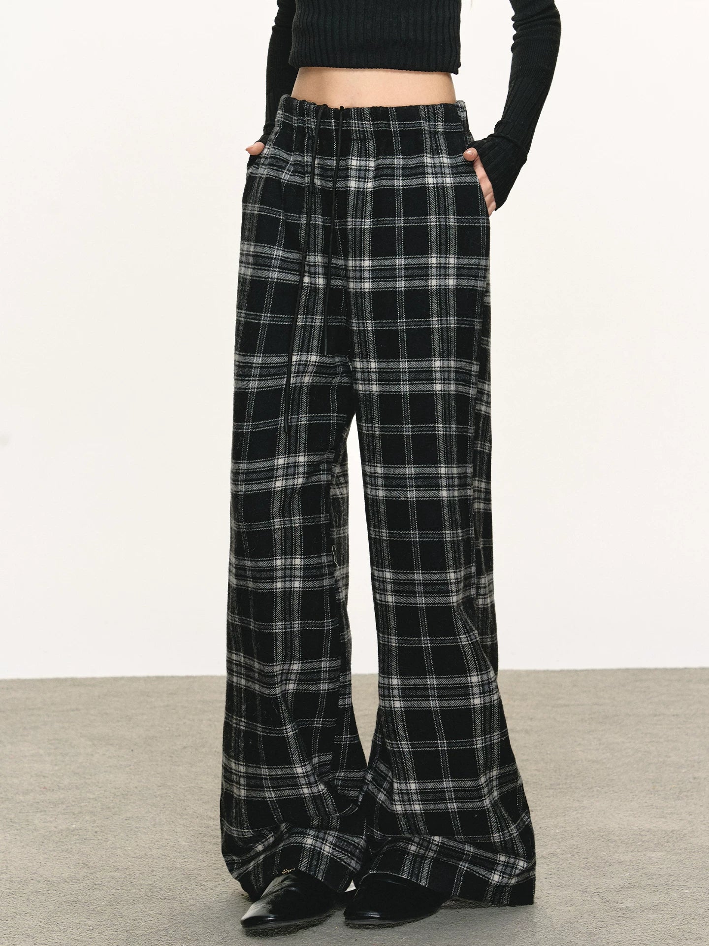 Anna Aneae Lazy Loose Wide Leg Straight Checkered Pants