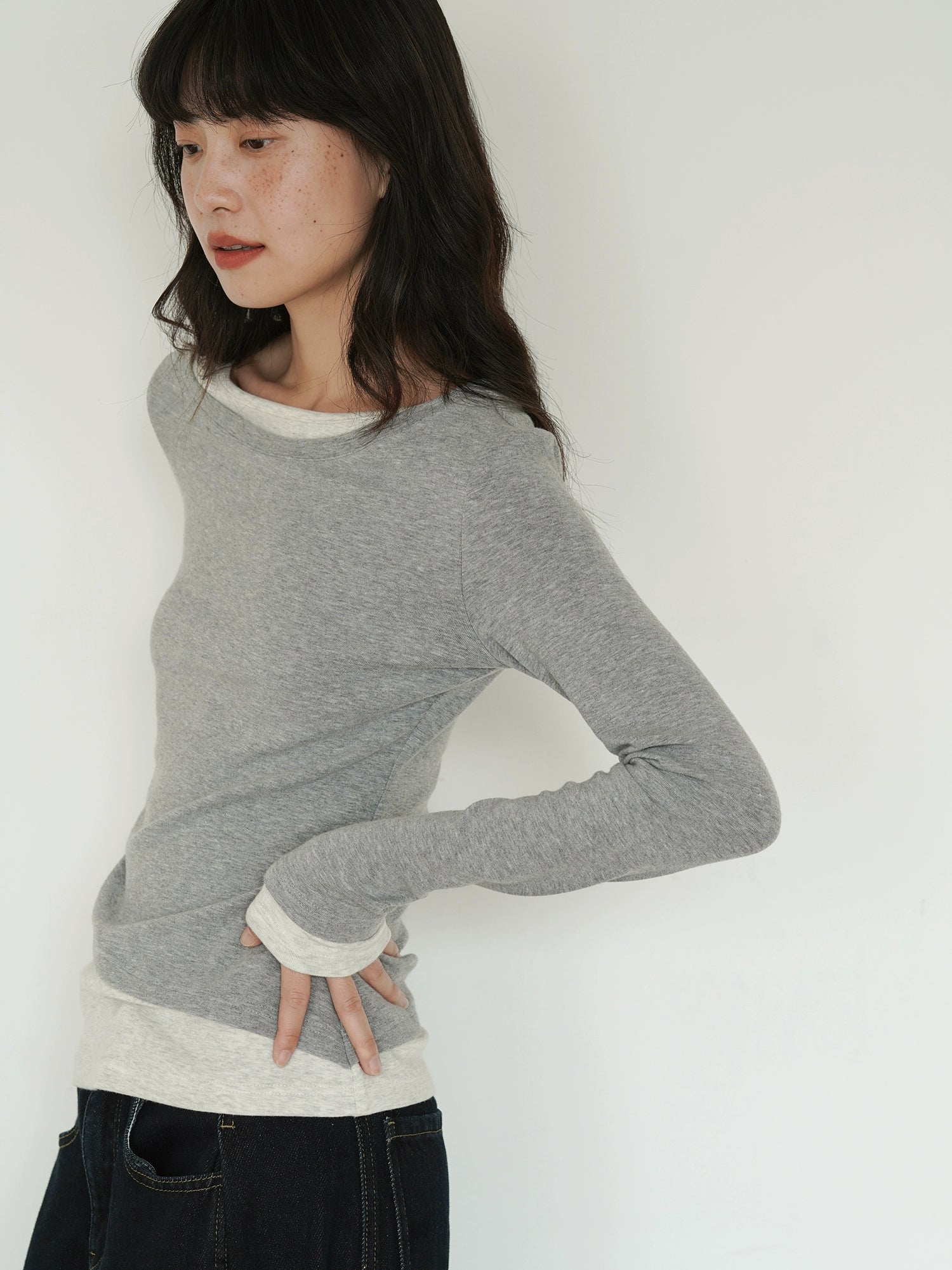 EIGHTHMONTH Fake Two Pieces Thin Contrasting Long Sleeves