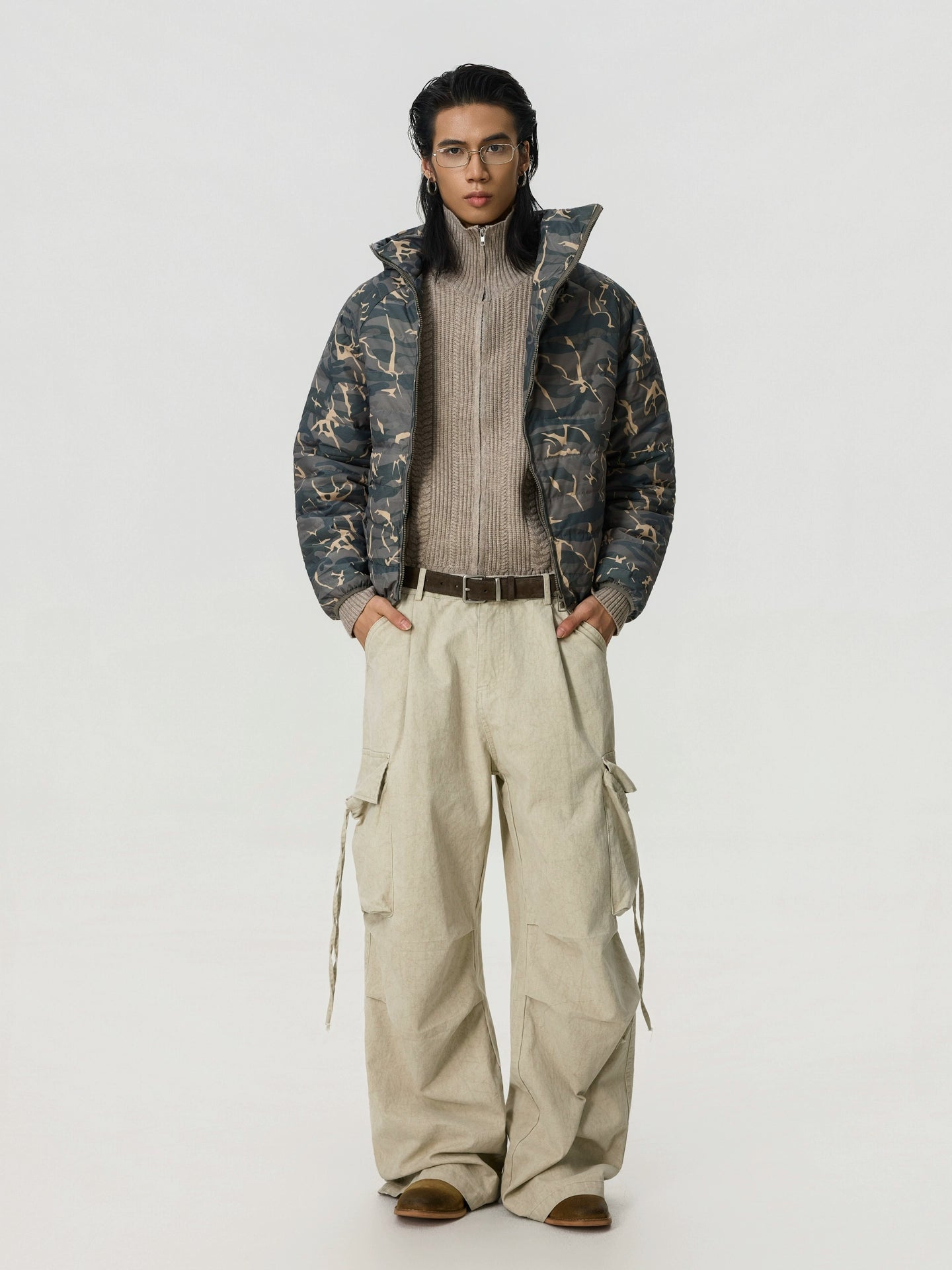 BTSG Vintage Slant Placket Camouflage Hooded Jacket