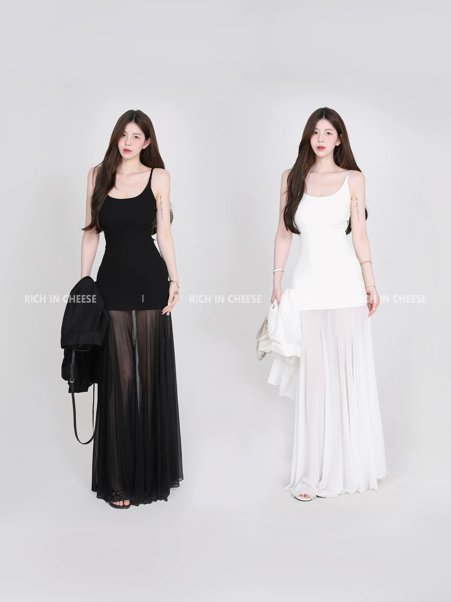 RICH IN CHEESE Stitched Fishtail Mesh Waist Dress