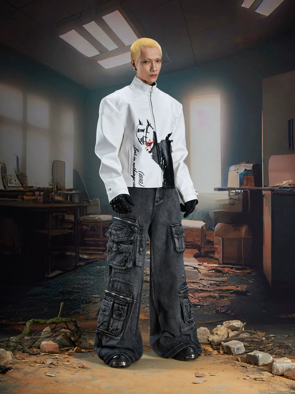 NOMANIAI Multi-pocket Washing Water To Make Old Straight Jeans