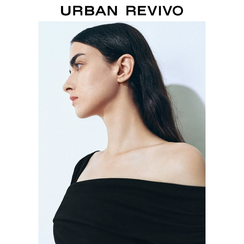 URBAN REVIVO Glamour Off-the-shoulder Pleated Waist Dress
