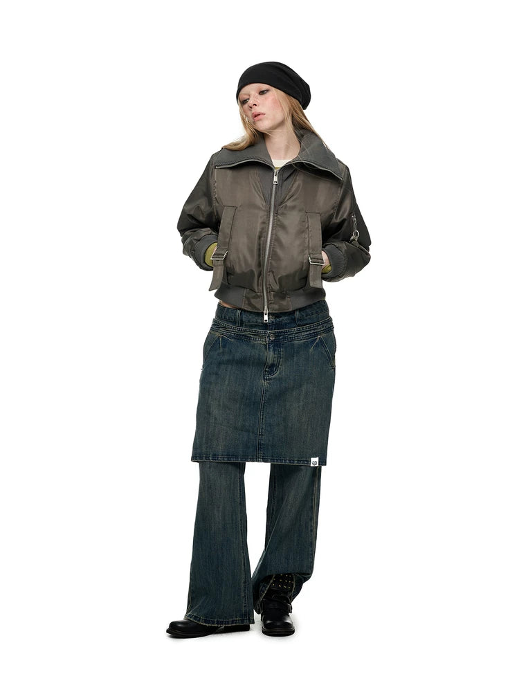 JIKOO Retro Fake Two-piece Skinny Jeans