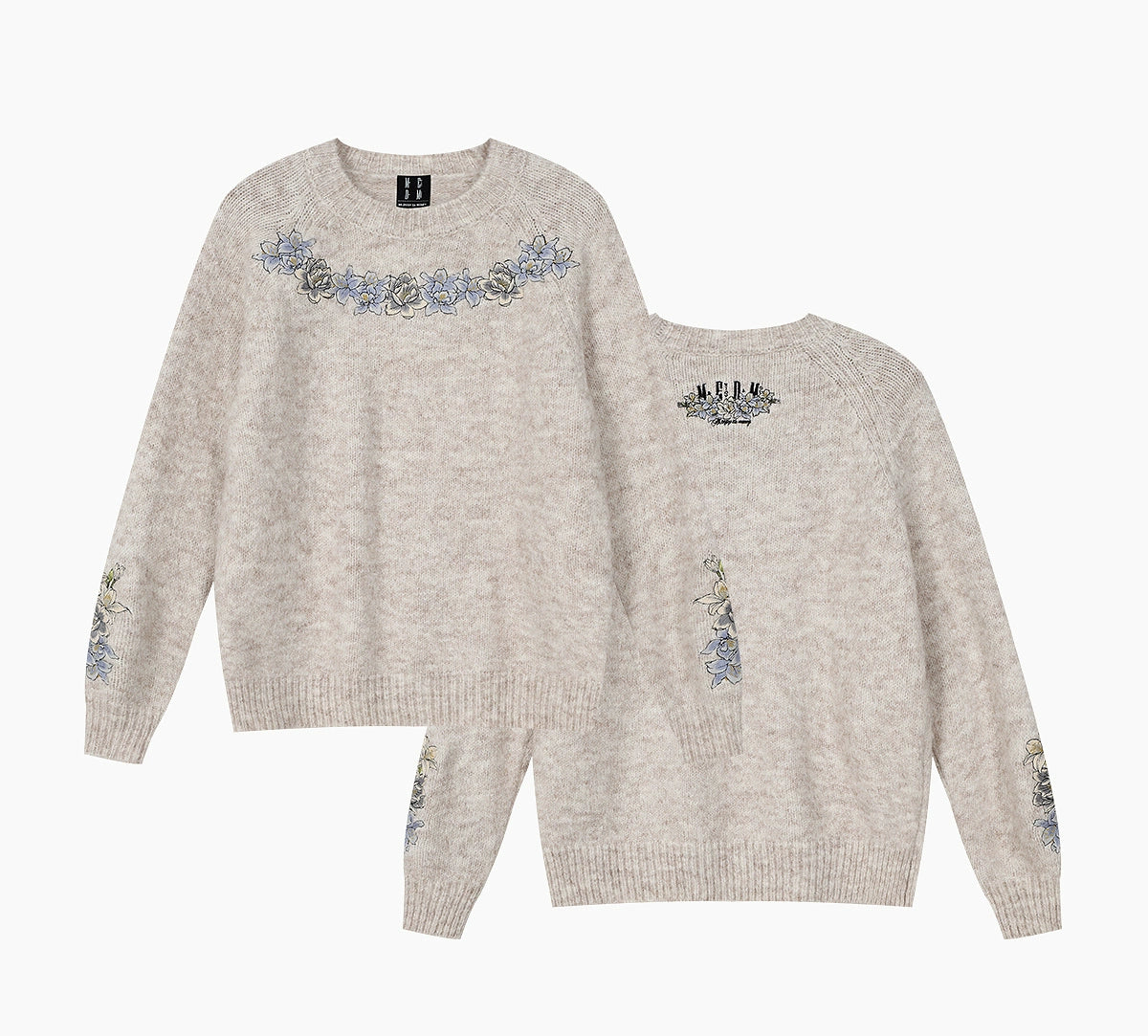 MEDM Floral Mohair Casual Crew Neck Sweater