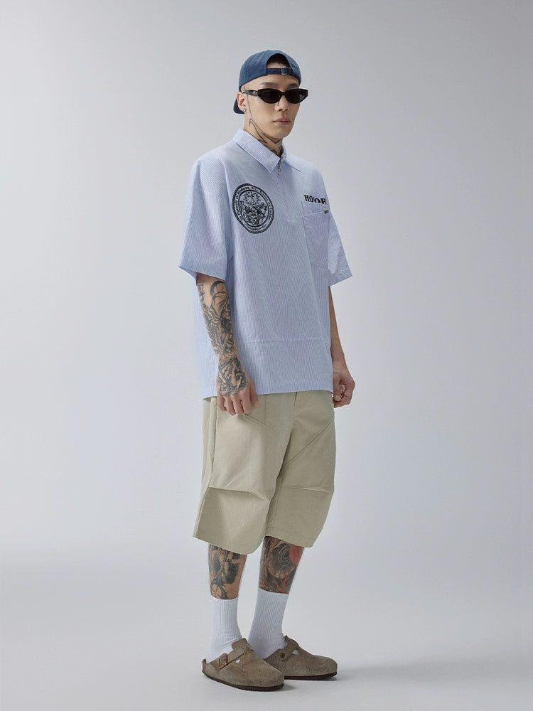 F2CE Vertical Striped Casual Short-sleeved Shirt