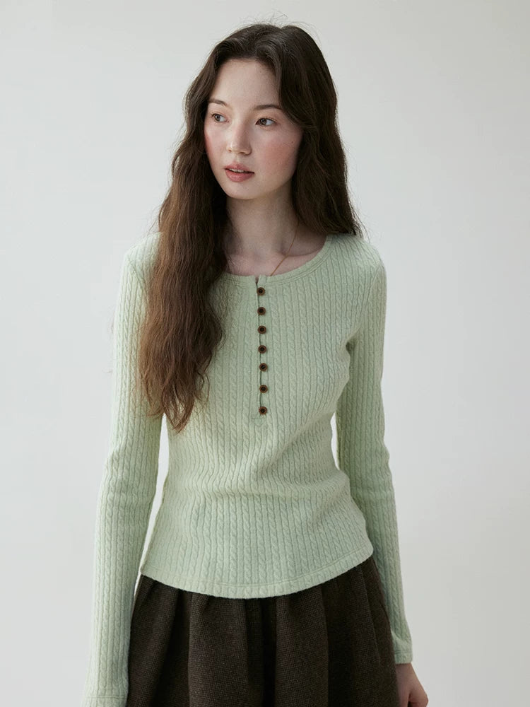 VOOE Henry Neck Twist Twist Bottom Long Sleeve