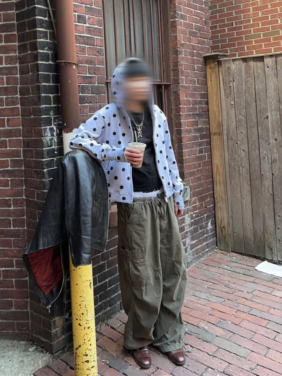 FTS Polka Dot Shoulder Short Zip Hooded Jacket