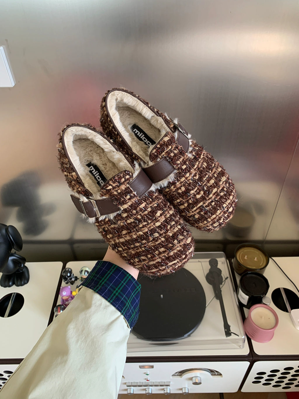 Milooey Retro Flat Leather Plush Shoes