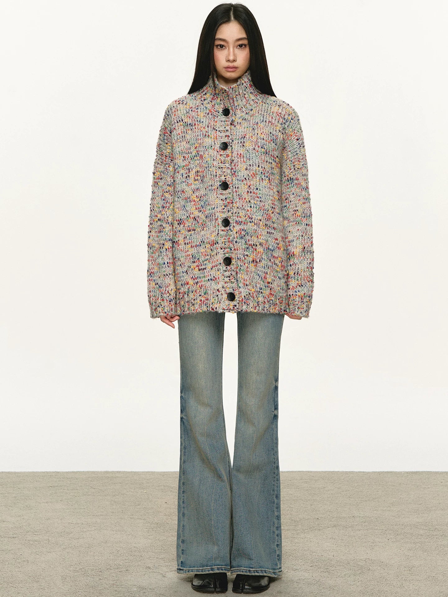 Anna Aneae Colored Dot Turtleneck Loose Sweater Cardigan