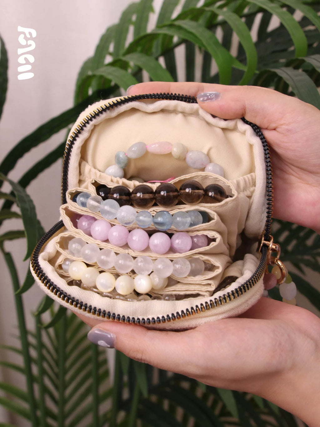FUNCOO Cotton and Linen Embroidered Flower Portable Jewelry Bag