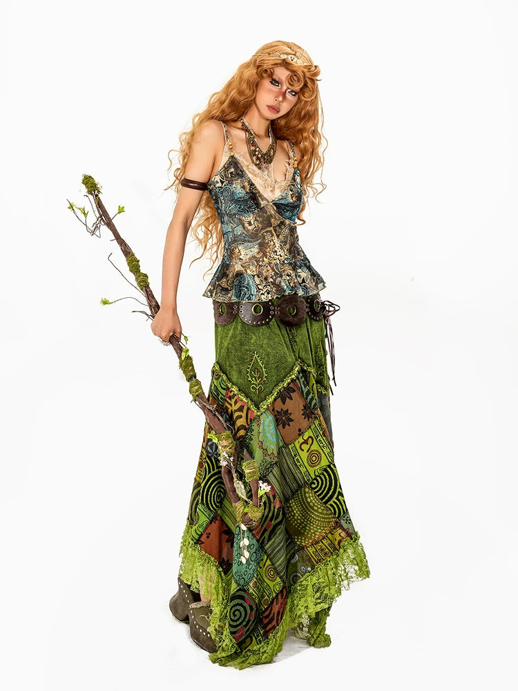 Arielink Stitching Irregular Hem A-word Skirt