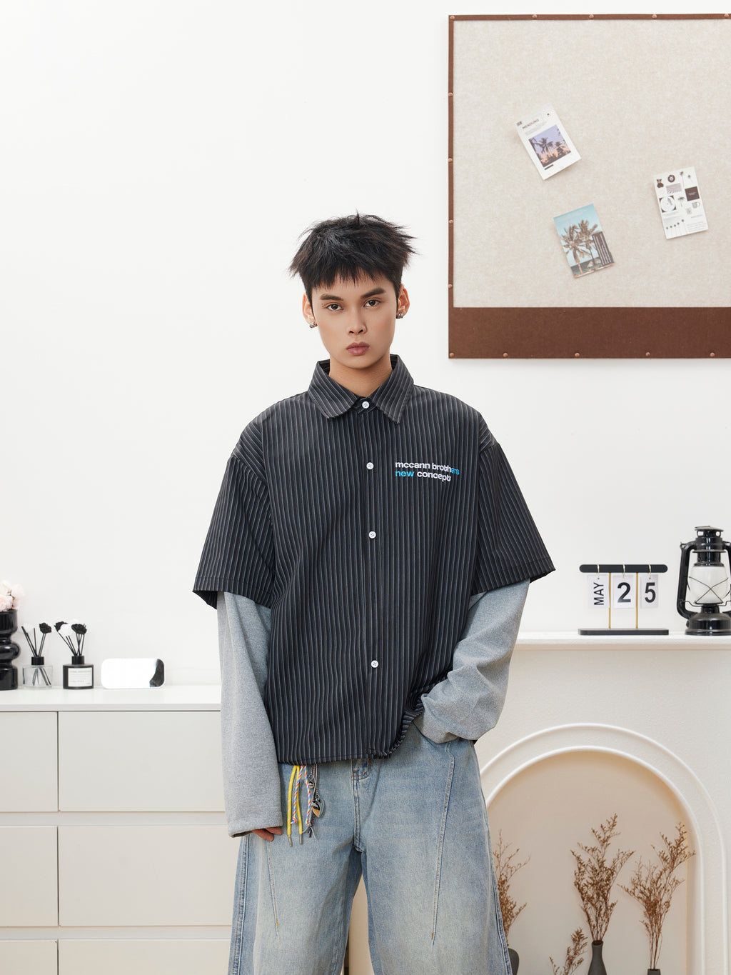 BTSG break two-piece striped shirt