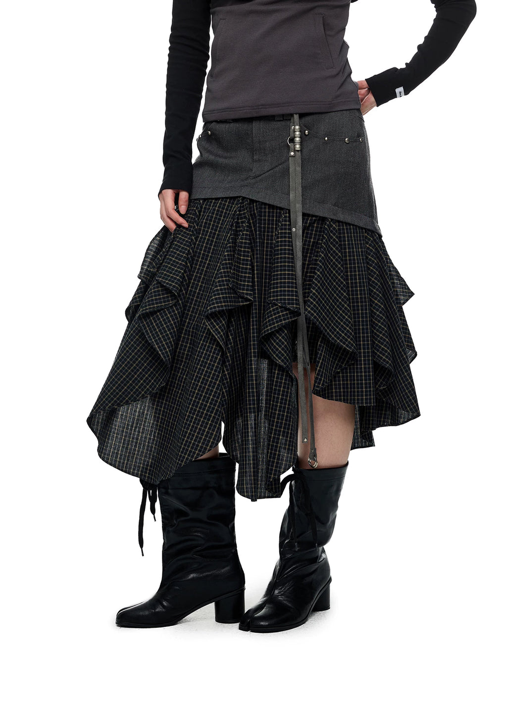 JIKOO Spliced Plaid Pleated Skirt