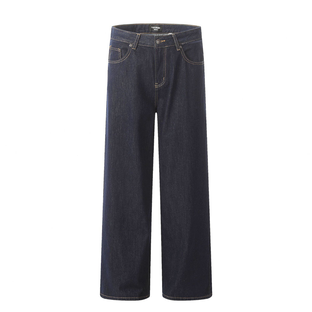 11KN American Simple Retro Blue Straight Basic Loose Wide-leg Cleanfit Pants