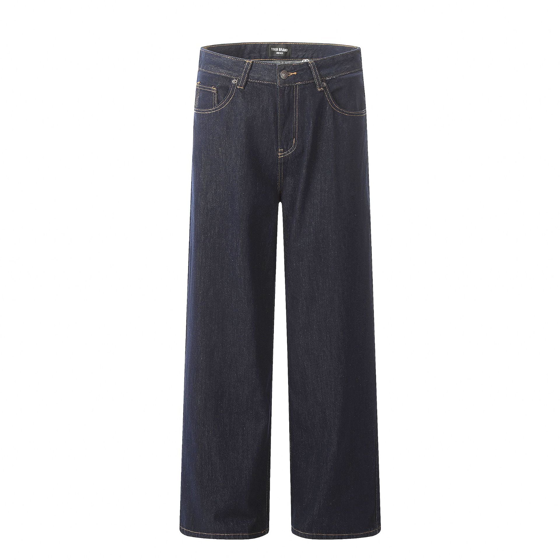 11KN American Simple Retro Blue Straight Basic Loose Wide-leg Cleanfit Pants