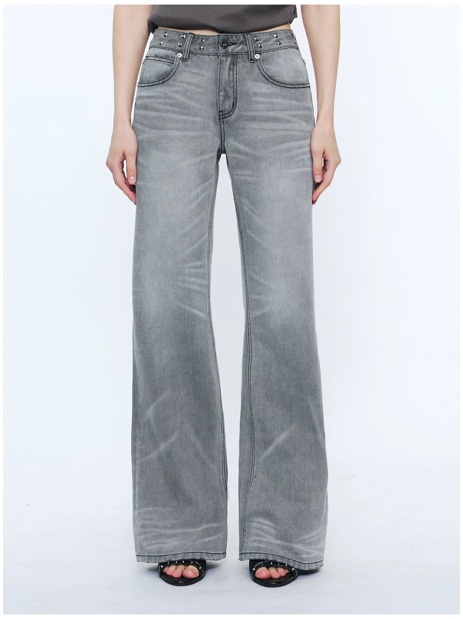 2th Desire Rivet Waist Straight Low Waist Jeans