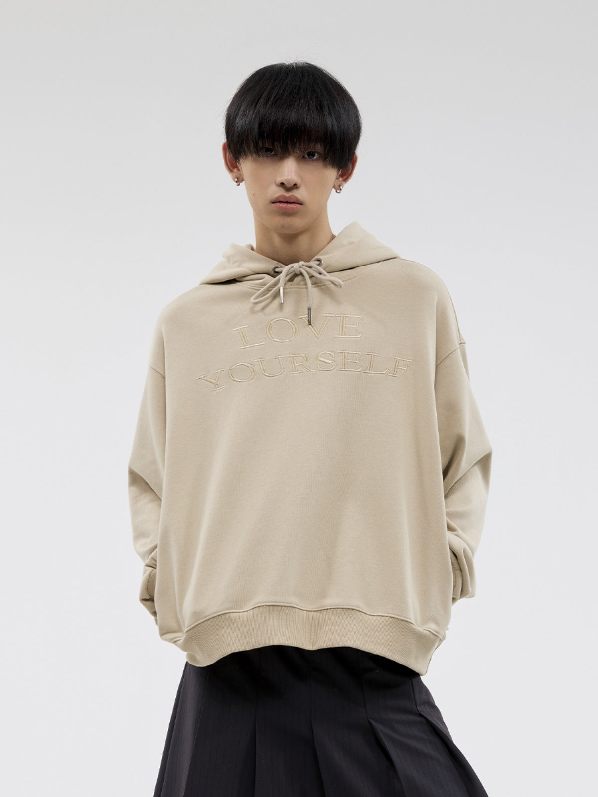 FUNKYFUN Embroidered Slogan Hooded Sweater