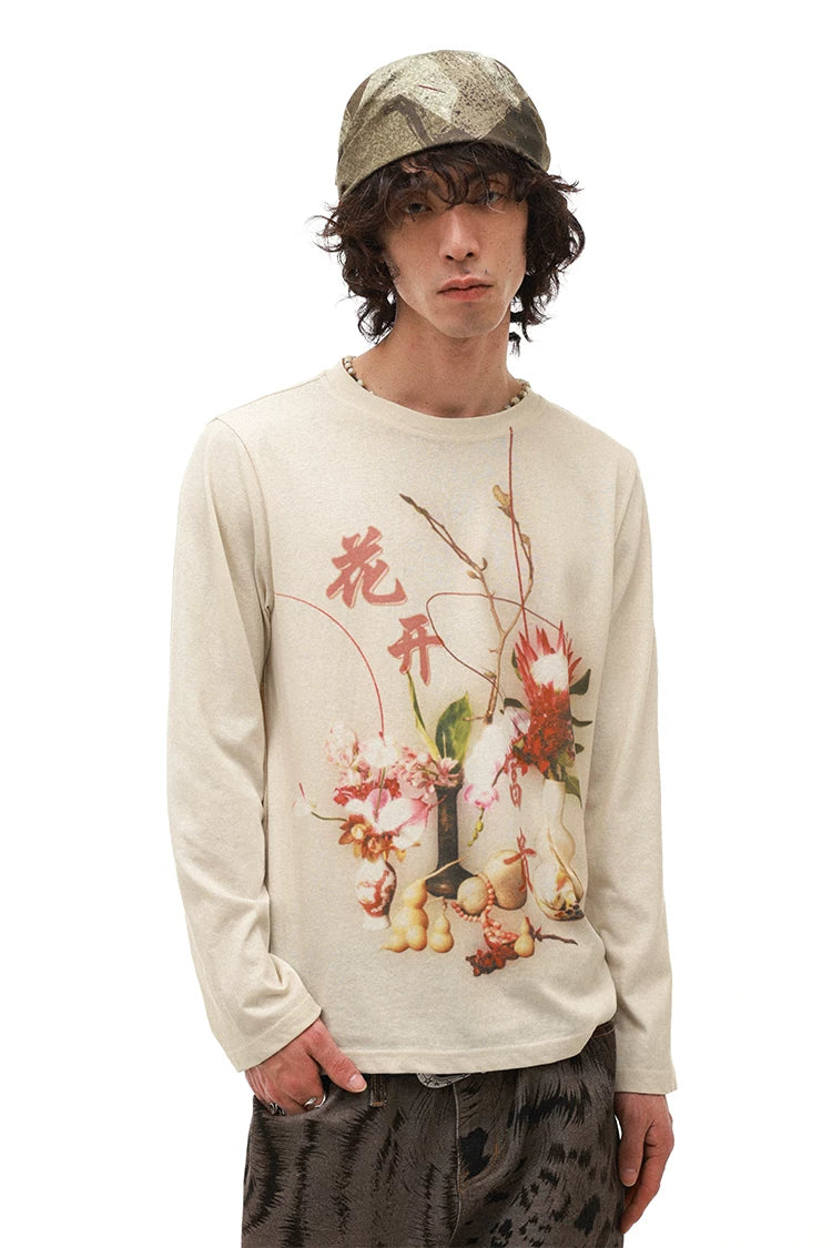 PHYS Chinese Floral Print Lazy Long-sleeved T-shirt