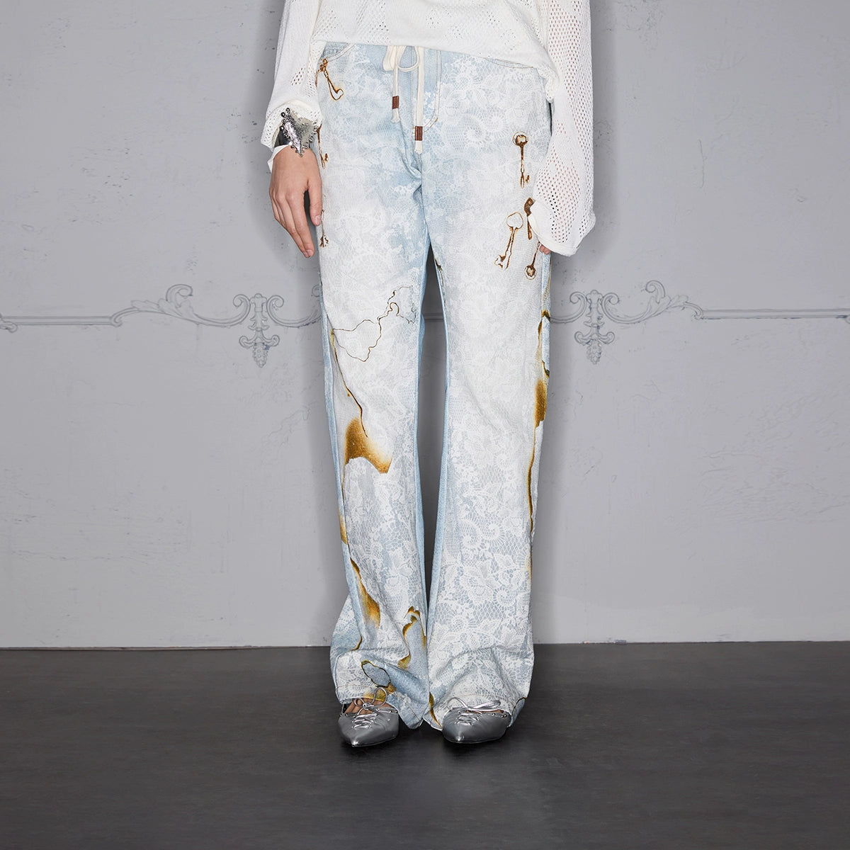 Rocawear Lace Stitching Digital 3D Printing Straight Jeans