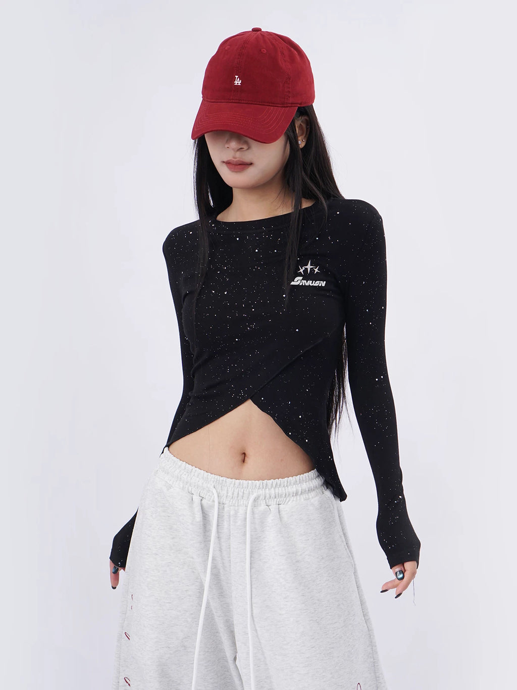 SAMUSAN Cross Halter Slim Lace Up Long Sleeve