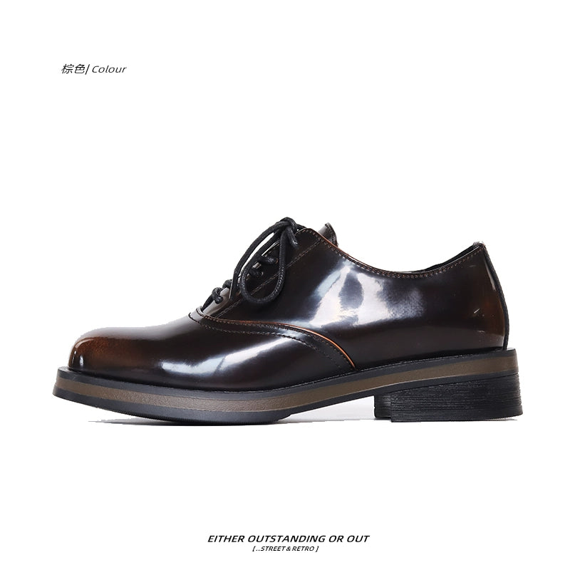 SHENLV STUDIO two-color leather glossy Derby shoes