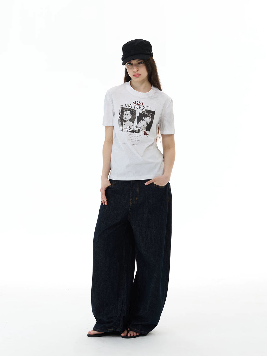 WLNEXT Retro Front Shoulder Doing Old Casual Tee