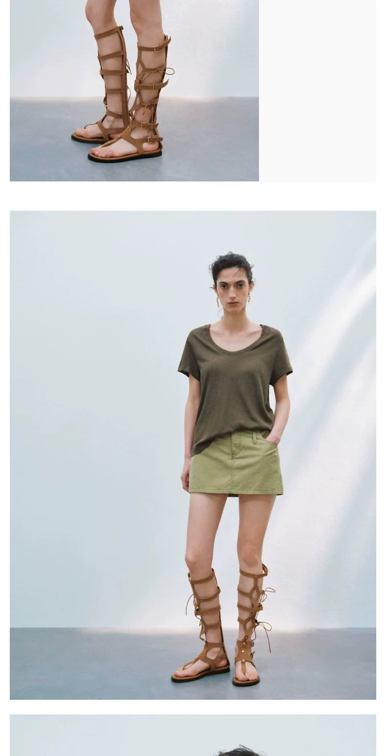 URBAN REVIVO Casual Versatile U-neck Tee