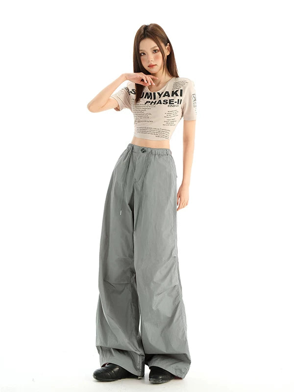 KSPR Vintage Pleated Loose Drawstring Straight Pants