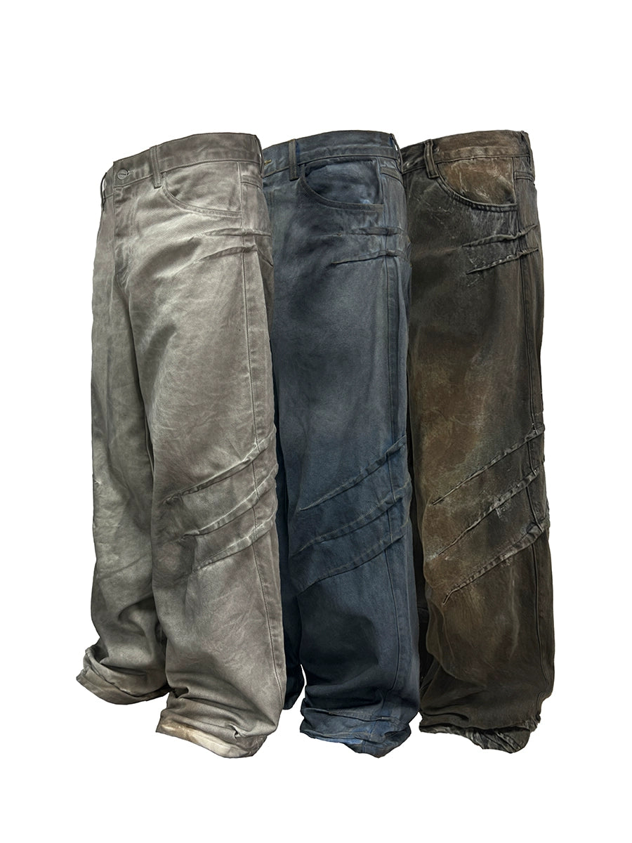 JCAESAR Scratch Dirty Wash Glazed Casual Jeans