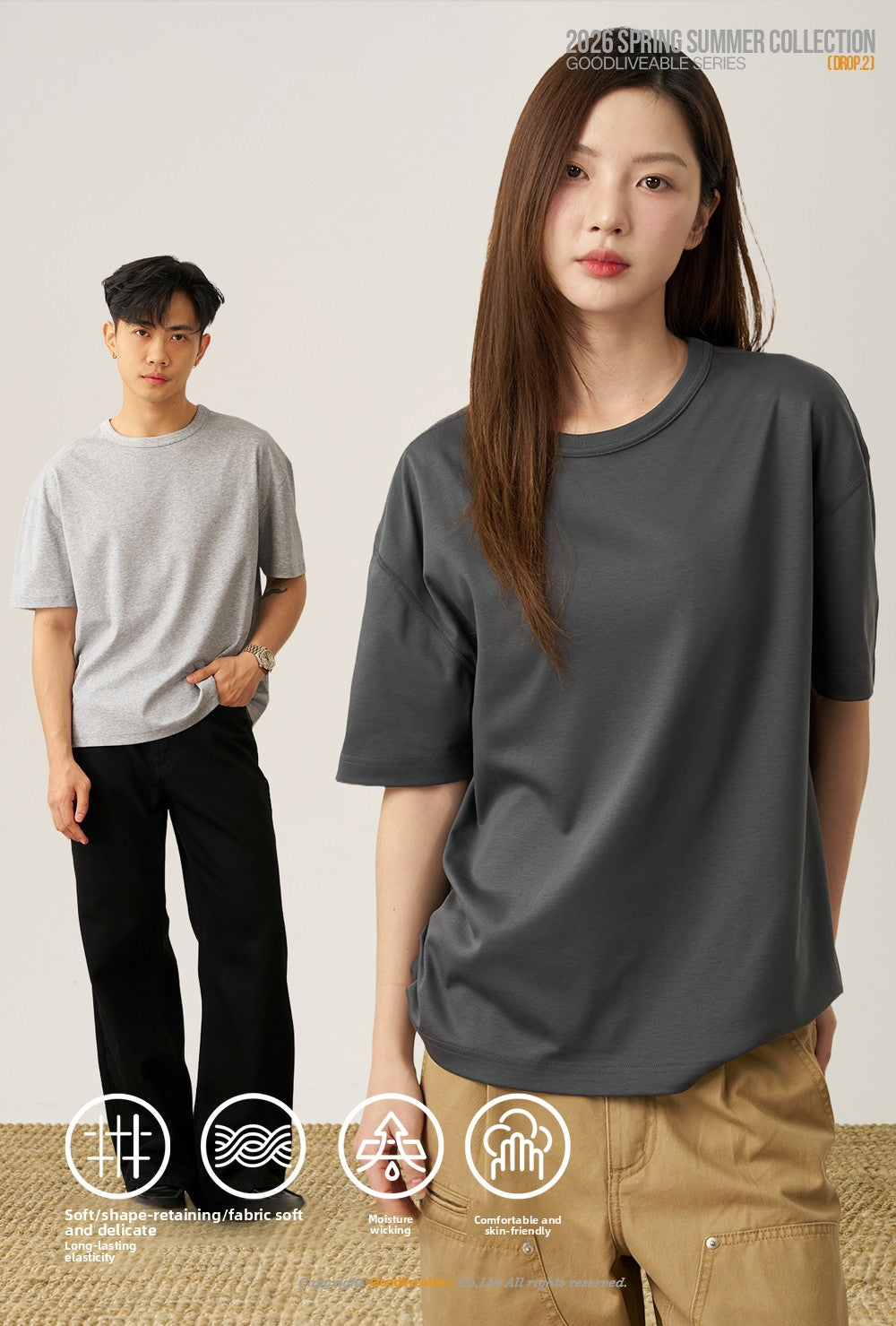 GOODLIVEABLE Small Neckline Casual Versatile Tee