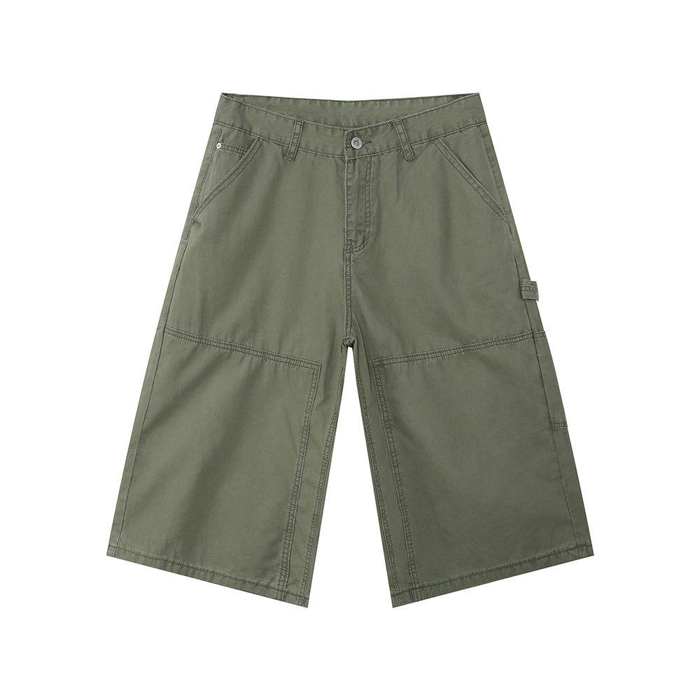 MTLCLOTHES Spliced Wide-leg Tooling Denim Cropped Pants