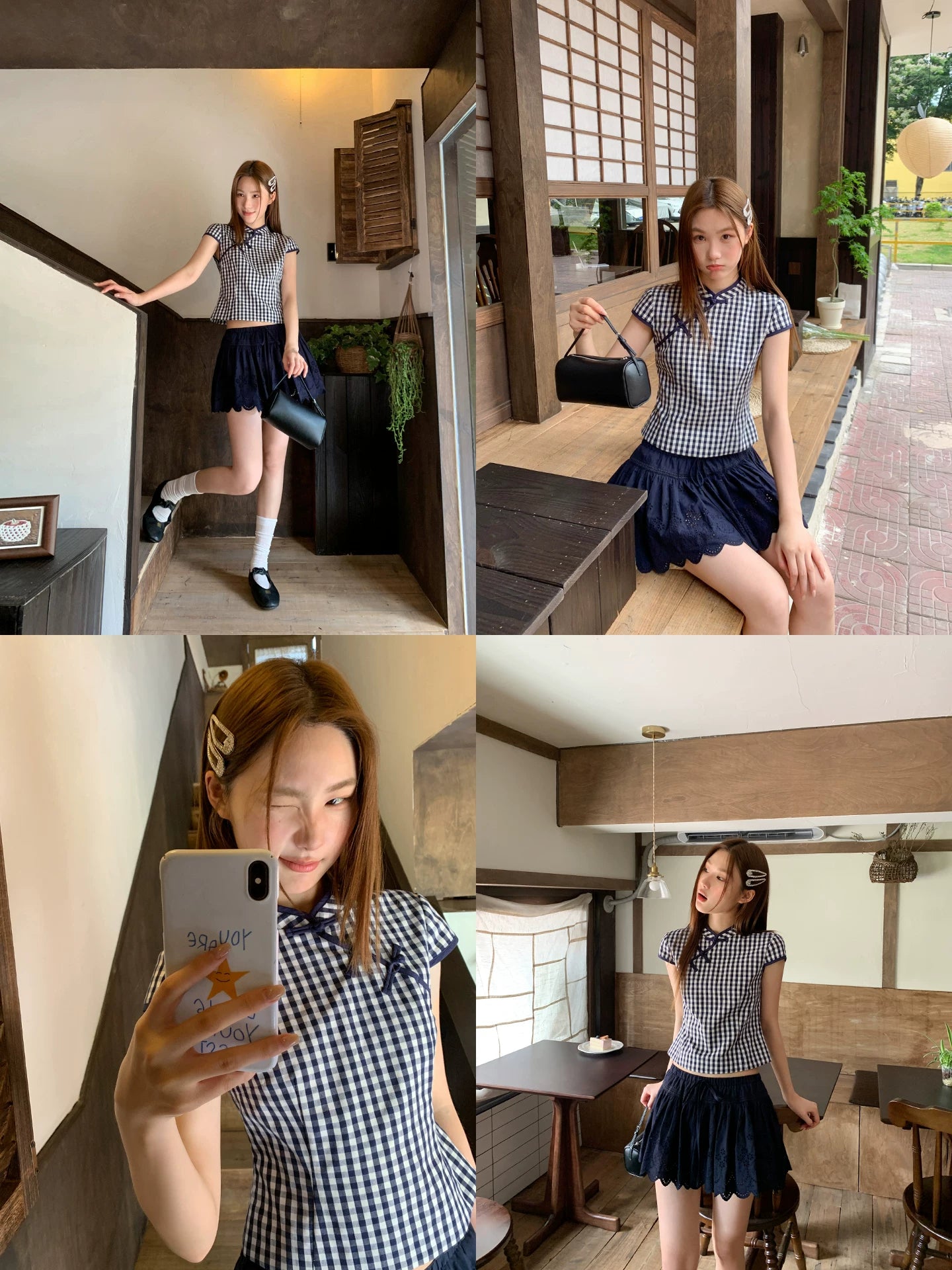 KANO Stand-up Collar Plaid Casual Tee