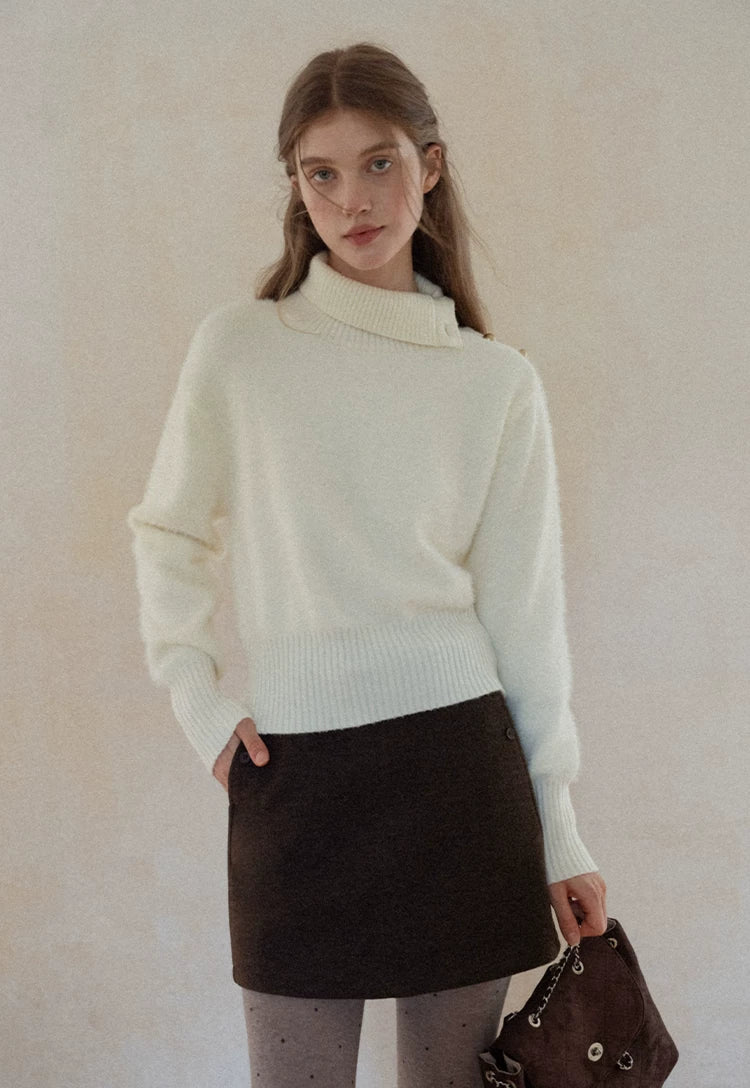 EGGKA Button Plush Simple Temperament Knitted Sweater